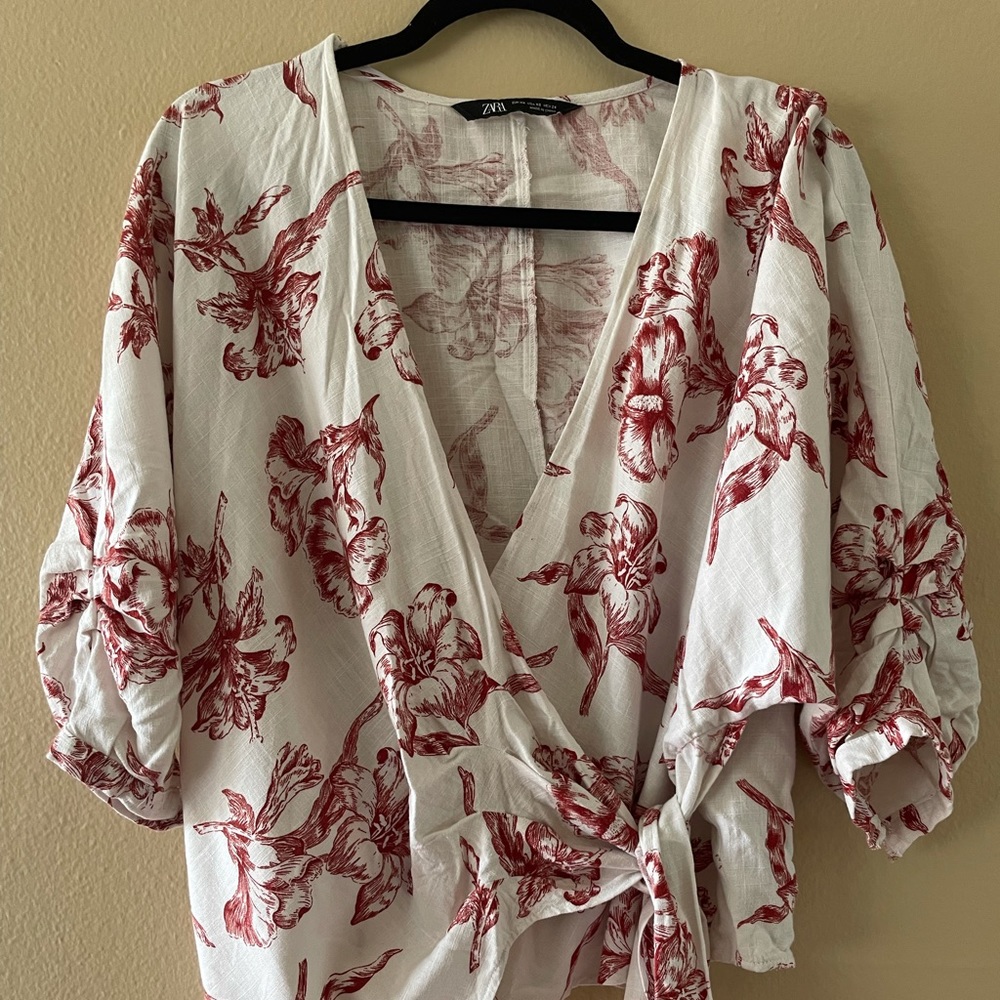 Zara wrap floral wrap blouse